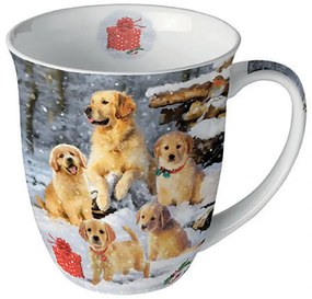 Karácsonyi porcelán bögre 400 ml Golden retriever puppies