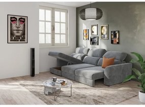 Univerzális ággyá nyitható háromszemélyes sarokkanapé tárolóval TRENTO szürke