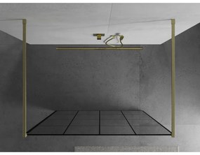 Mexen Kioto, Walk-In zuhany paraván 140 x 200 cm, 8 mm üveg fekete mintás, arany matt profil, 800-140-002-55-77