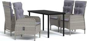 vidaXL 5 részes szürke és fekete kerti étkezőgarnitúra párnákkal