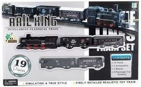 Rail King 19 Darabos Vasút Szett / Mozdony + 4 kocsi 14 sínnel, világítással