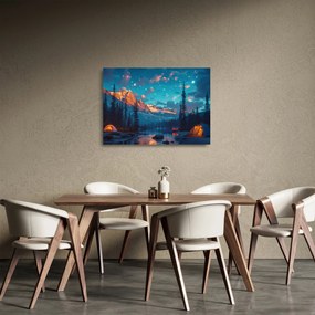 Üveg kép - Kempingezés a hegyekben (70x50 cm)