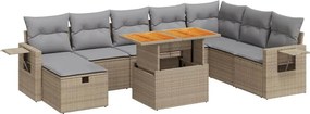 vidaXL 9 részes bézs polyrattan akácfa kerti ülőgarnitúra párnákkal