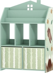 AIYAPLAY gyerek játékszekrény textilfiókokkal, nyitott polcokkal és mackómintával — zöld | Aosom