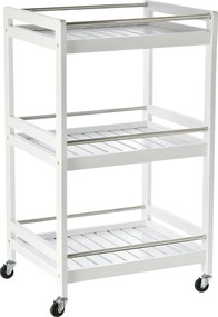 HOMCOM Helytakarékos Konyhai Kocsi Fából és Rozsdamentes Acélból, 3 Polccal és 4 360°-ban Forgó Kerekekkel, Fehér, 45cm x 38cm x 78cm | Aosom
