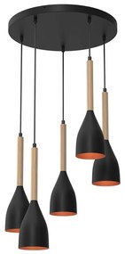 Csillár zsinóron MUZA 5xE27/15W/230V fekete/bézs/réz/bükkfa