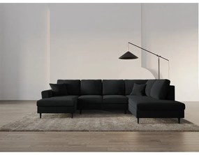 Fekete bársony kinyitható tárolóhelyes sarokkanapé (jobb oldali-U alakú) Kyoto – Cosmopolitan Design