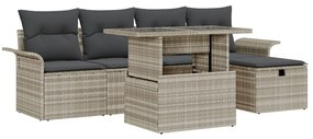 6 Részes Kerti Sofa Szett Párnákkal Világosszürke Polirattan