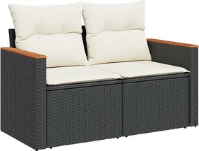 vidaXL 2 személyes fekete polyrattan kerti kanapé párnával
