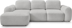 Világosszürke buklé kinyitható-tárolóhelyes sarokkanapé (bal oldali-heverő résszel) Montaigne – Bobochic Paris