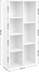 Könyvespolc, tároló 7 nyitott rekesszel, fehér