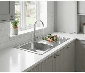 ALVEUS - BASIC konyhai mosogató 78 x 43,5 cm + VIOLA mosogató csaptelep 36,7 cm rozsdamentes acél