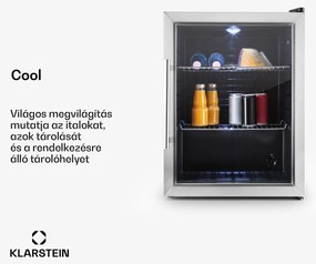 Klarstein Beersafe XL, hűtőszekrény 60 literes térfogattal, D energiahatékonysági osztály, üvegajtó, rozsdamentes acél