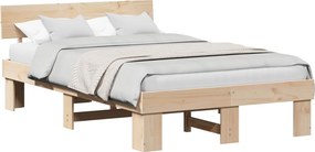 vidaXL Ágykeret fejtámlával Természetes 135 x 190 cm Tömör fenyőfa