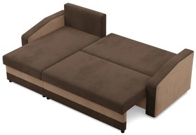 Hewlet sarokkanapé, 2 ágyneműtartóval, szövet anyag, univerzális oldal, bonell töltet, barna