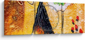 Kép - táncoló balerinák, olajfestmény (órával) (90x30 cm)