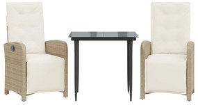 vidaXL 3 részes bézs polyrattan bisztrógarnitúra párnával