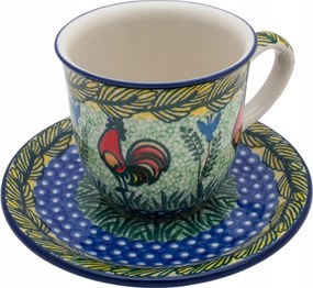 200 ml-es csésze csészealjjal Ceramika Artystyczna Bolesławiec U2663 Kakasok