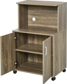 HOMCOM Multi-Funkciós Konyhai Kocsi 4 Kerekével, Mikrohullámú Sütő Szekrény Polccal, Forgácslapból, 60.4x40.3x97cm, Szürke | Aosom