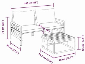 Kerti Kanapé Szett 3 pcs Antracitszürke Acél