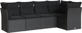 vidaXL 5 részes fekete polyrattan kerti kanapészett párnákkal