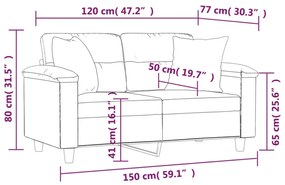 2 személyes világosszürke párnás mikroszálas szövetkanapé 120cm