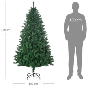 Műkarácsonyfa 180 cm műfenyő 1492 ággal, zöld PVC, stabil fém talppal, zöld Ø115 cm