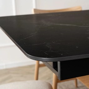 Bővíthető Márványhatású Kerámia Étkezőasztal Fekete/Tölgy Színben. ALICANTE 160-200 cm
