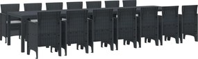 vidaXL Kerti étkező szett párnákkal párnával 15 pcs Antracit PP