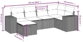 6 részes fekete polyrattan kerti ülőgarnitúra párnákkal