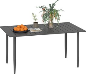 Outsunny 150x90 cm-es Kerti Asztal, Időjárásálló Acél Erkély Asztal, Erkély Asztal Napernyő Lyukkal, Slát Design Kültéri Kemping Asztal, Téglalap Alak