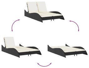 fekete polyrattan napozóágy párnákkal 114x205x73 cm