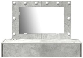 Fali akasztós öltözőasztal LED lámpákkal beton szürkében