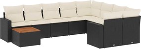 vidaXL 10 részes fekete polyrattan kerti ülőgarnitúra párnákkal