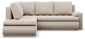 Tokio sarokkanapé, L alakú háttámlával, 2 ágyneműtartóval, bársony, baloldali, bézs