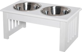 PawHut Emelt Etető Kutyáknak Állvánnyal és 2 Kivehető Rozsdamentes Acél Tálval, Kutyatápláló 44x24x15 cm Fehér | Aosom