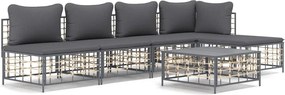vidaXL 6 részes antracitszürke polyrattan kerti ülőgarnitúra párnákkal
