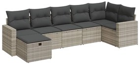 vidaXL 7 részes világosszürke polyrattan kerti ülőgarnitúra párnákkal