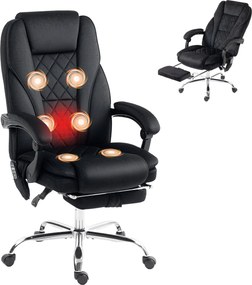 Vinsetto fűthető masszázs irodai szék — ergonomikus dönthető szék állítható magassággal, vezetékes távvezérlővel, kihúzható lábtartóval, 360°-os forgá
