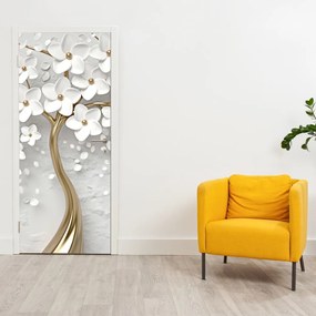 Fotótapéta ajtóra - Fehér fa virágokkal (95x205cm)