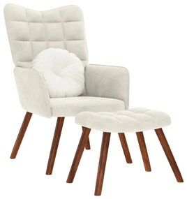 krémszínű bársony pihenőfotel zsámolynal