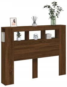 barna tölgyszínű szerelt fa LED-es fejtámla 140x18,5x103,5 cm