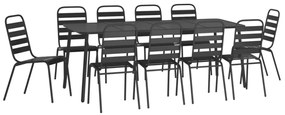 11 részes antracitszürke acél kerti étkezőgarnitúra
