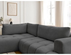 Sötétszürke kinyitható-tárolóhelyes sarokkanapé (bal oldali-L alakú) Fuji – Bobochic Paris