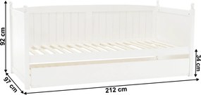 Ágy pótággyal, tűnyalábos fenyőfa, fehér, 90x200, GLAMIS