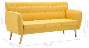 3 személyes sárga szövet kanapé 172 x 70 x 82 cm