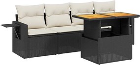 vidaXL 5 részes fekete polyrattan kerti kanapészett párnákkal