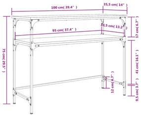 szürke sonoma színű szerelt fa konzolasztal 100x35,5x75 cm