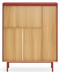 Piros magas komód tölgyfa dekorral 95x120 cm Arista – Teulat