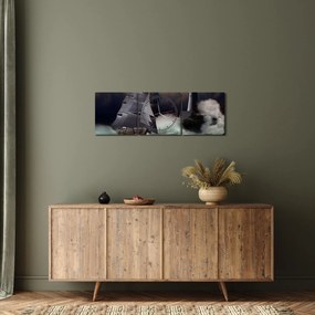 Kép - Viharos hullámokon áthajózó hajó (órával) (90x30 cm)